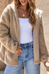 Sherpa Fleece Zip Front Drawstring Hood Drop Shoulder Pocketed Jacket
